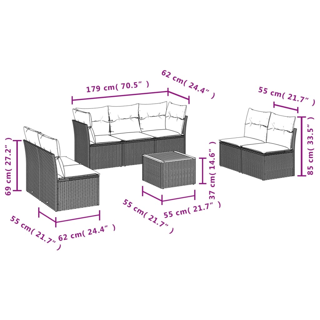 sofasæt til haven 8 dele med hynder polyrattan beige