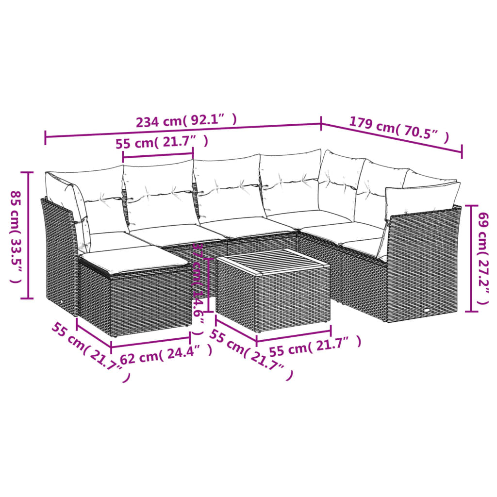 sofasæt til haven 8 dele med hynder polyrattan beige