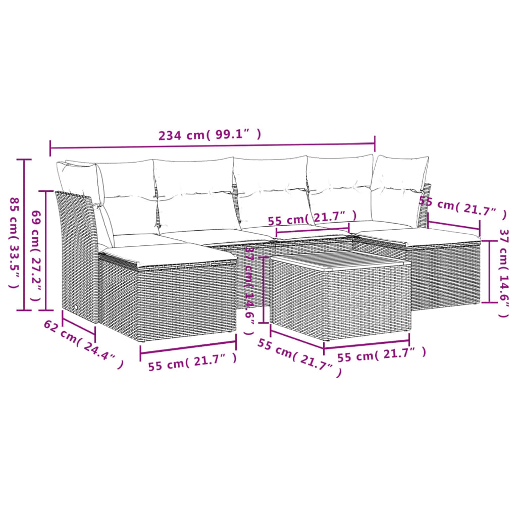 sofasæt til haven 7 dele med hynder polyrattan beige