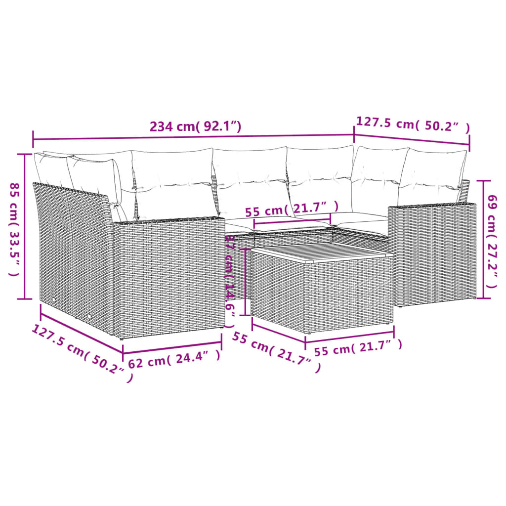 sofasæt til haven 7 dele med hynder polyrattan beige