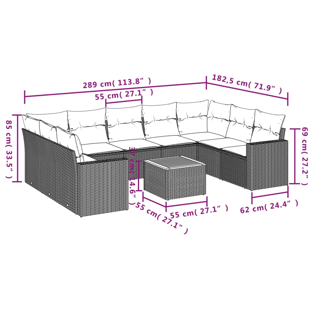 sofasæt til haven 10 dele med hynder polyrattan beige
