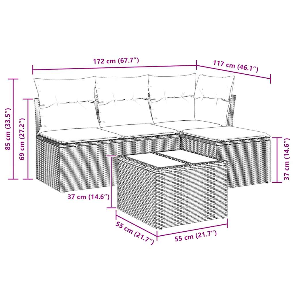 sofasæt til haven 5 dele med hynder polyrattan beige