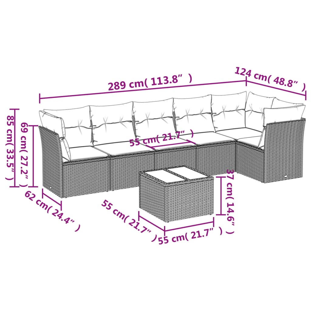 sofasæt til haven 7 dele med hynder polyrattan beige