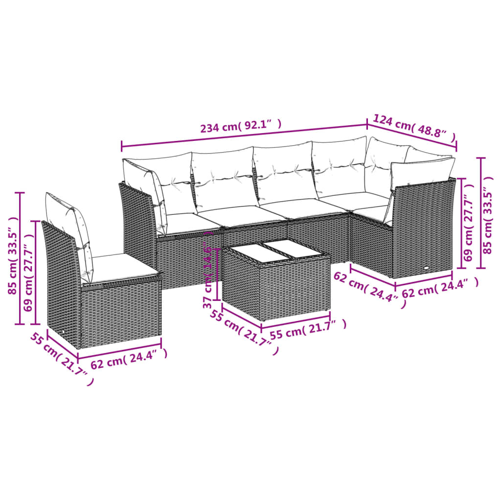 sofasæt til haven 7 dele med hynder polyrattan beige