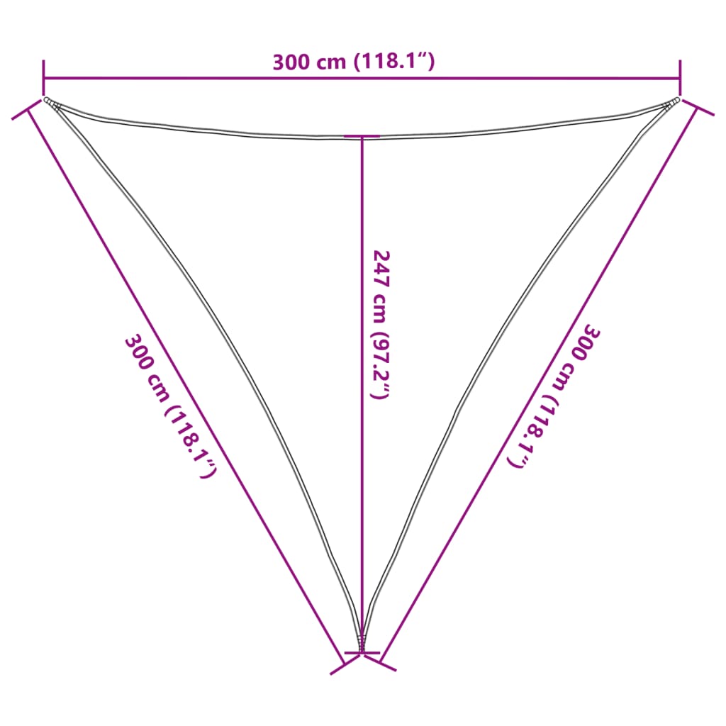 solsejl 3x3x3 m 160 g/m² trekantet HDPE lysegrå