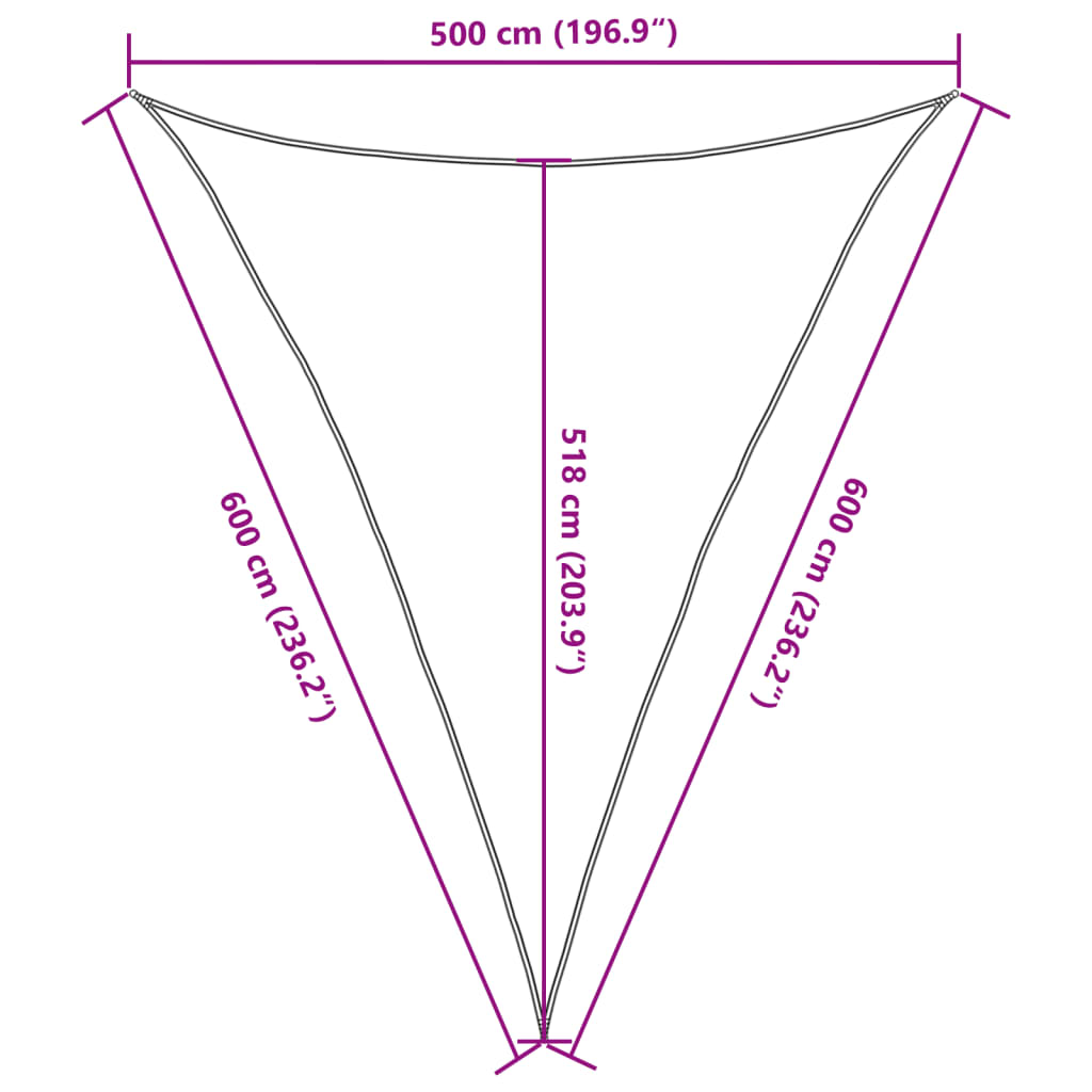 solsejl 5x6x6 m 160 g/m² trekantet HDPE lysegrå