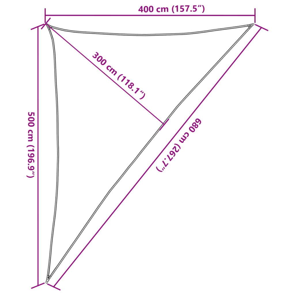 solsejl 4x5x6,8 m 160 g/m² trekantet HDPE lysegrå