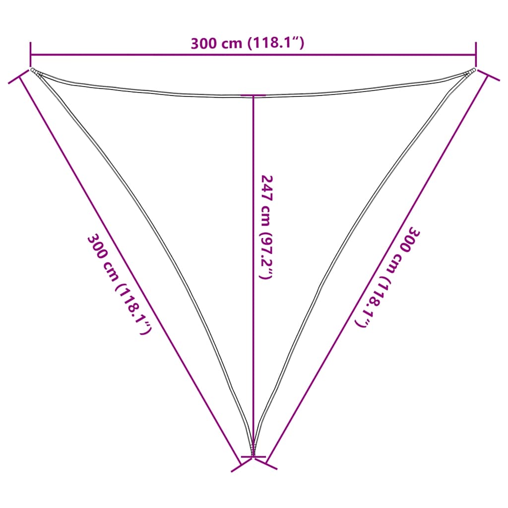 solsejl 3x3x3 m 160 g/m² trekantet HDPE sandfarvet