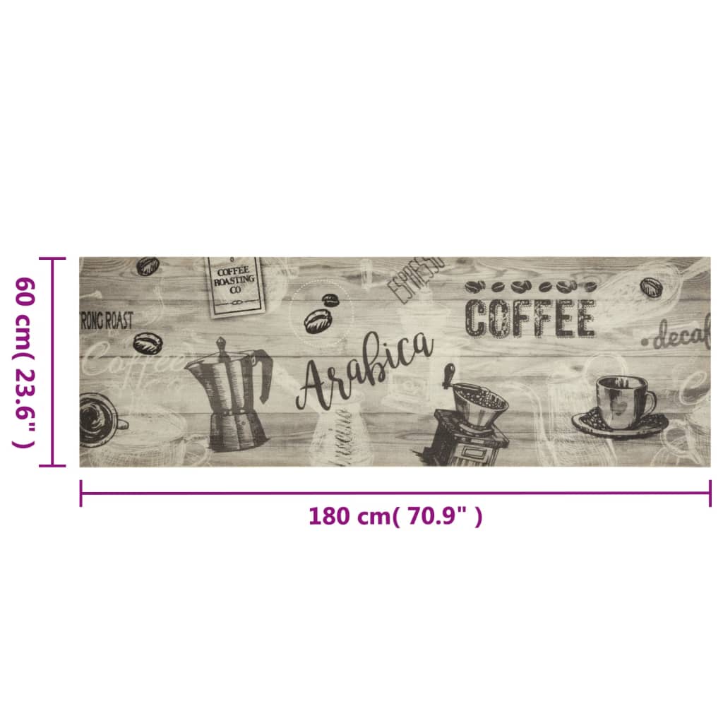 køkkentæppe 60x180 cm Coffee-design vaskbart velour grå