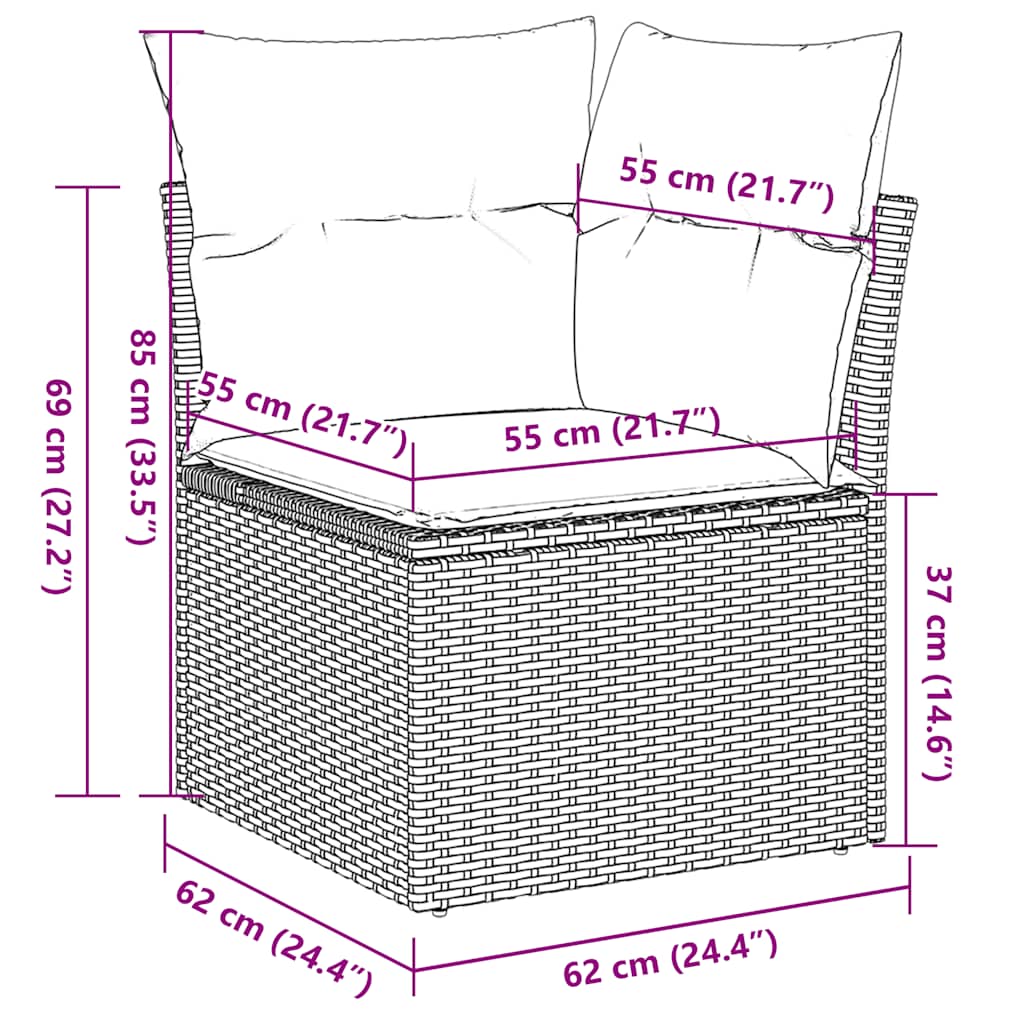 sofasæt til haven 5 dele med hynder polyrattan brun