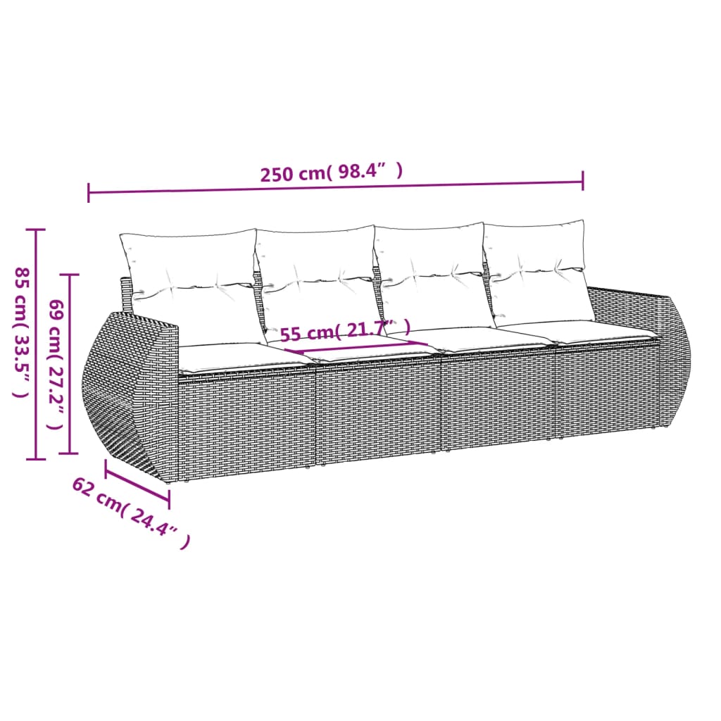 sofasæt til haven 4 dele med hynder polyrattan sort