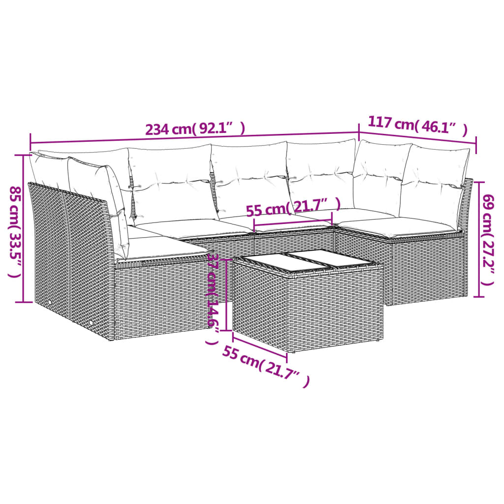sofasæt til haven 7 dele med hynder polyrattan beige