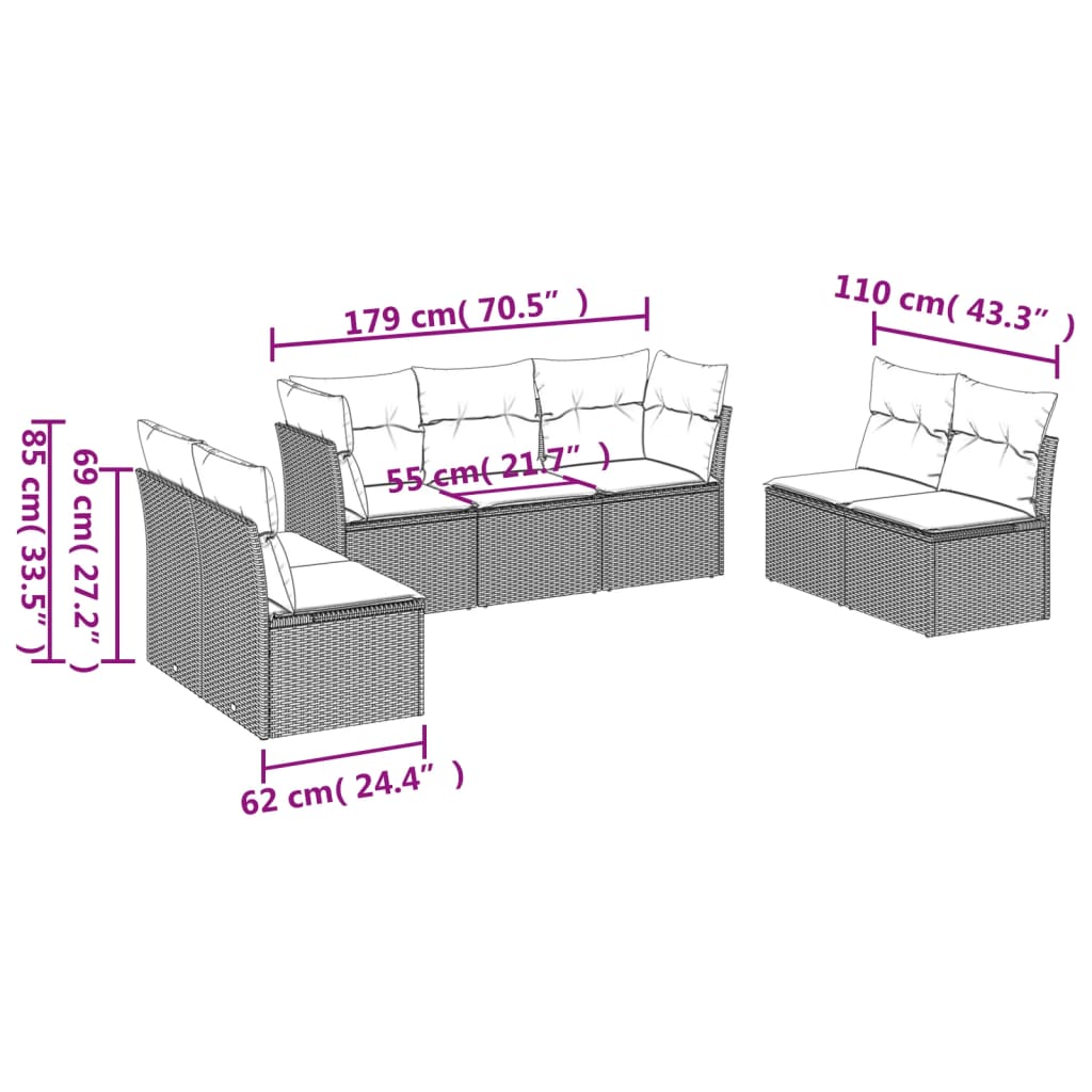 sofasæt til haven 7 dele med hynder polyrattan beige