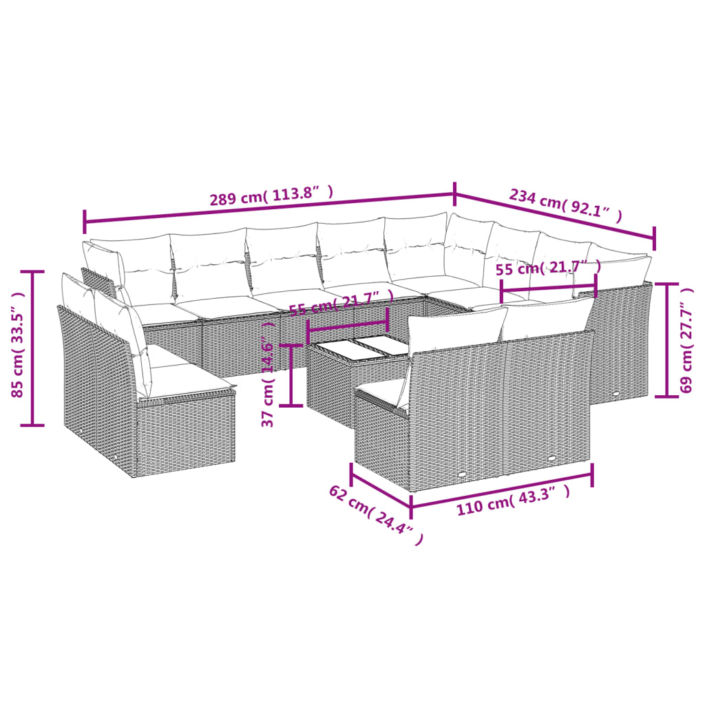 sofasæt til haven 13 dele med hynder polyrattan beige