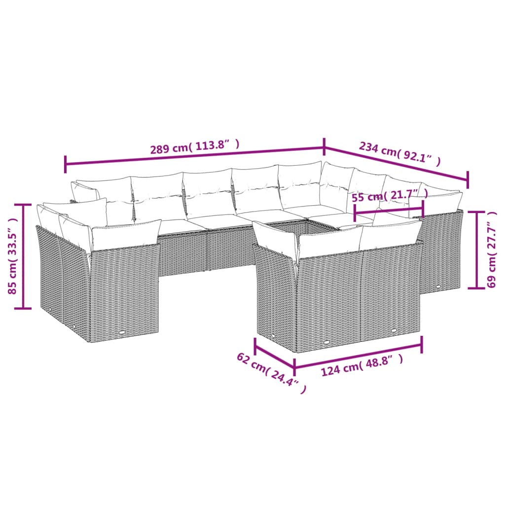 sofasæt til haven 12 dele med hynder polyrattan beige
