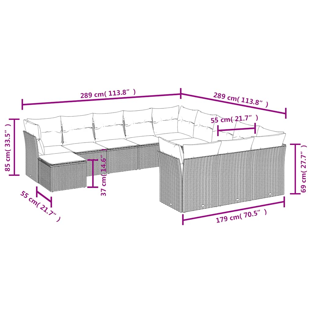 sofasæt til haven 12 dele med hynder polyrattan sort