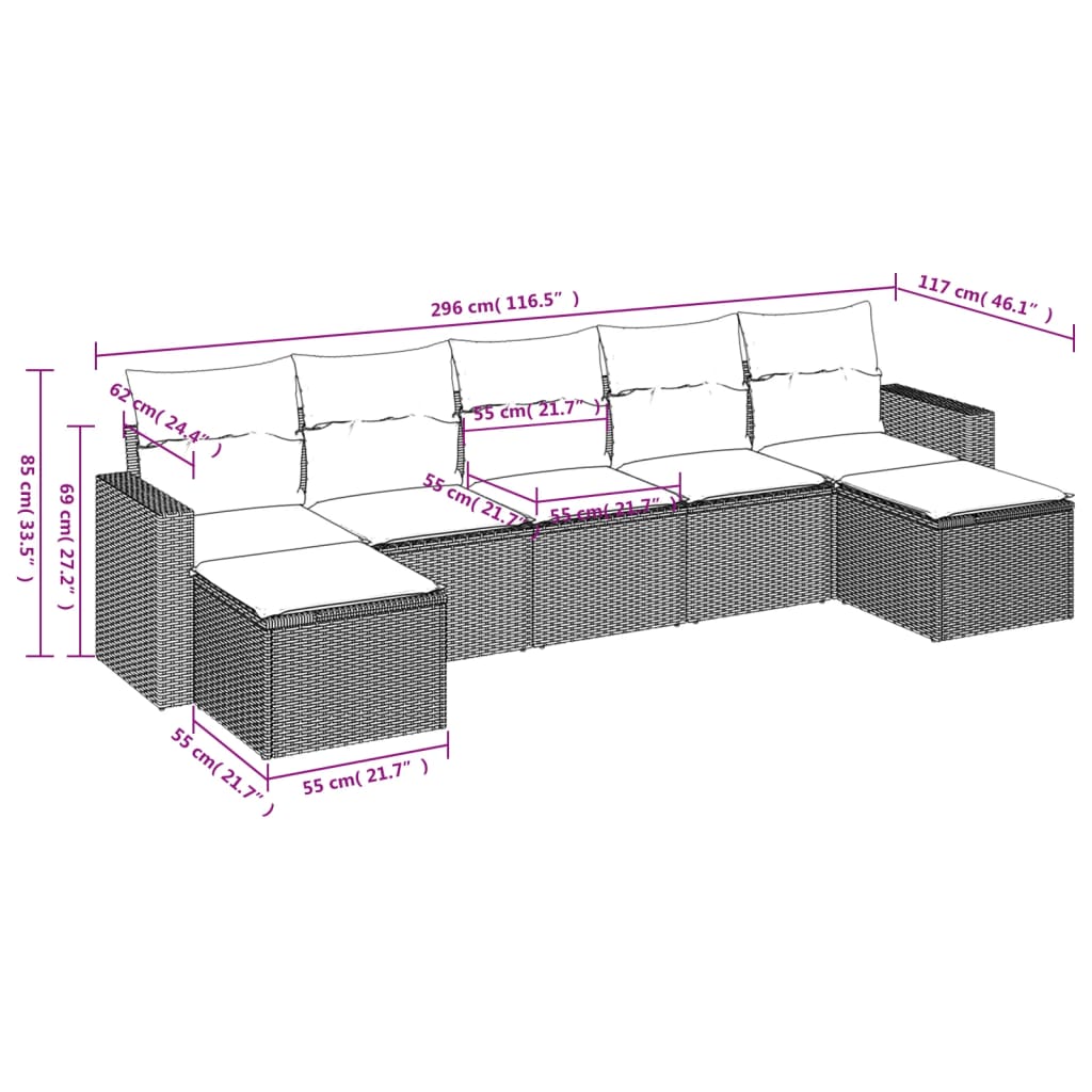 sofasæt til haven 7 dele med hynder polyrattan beige