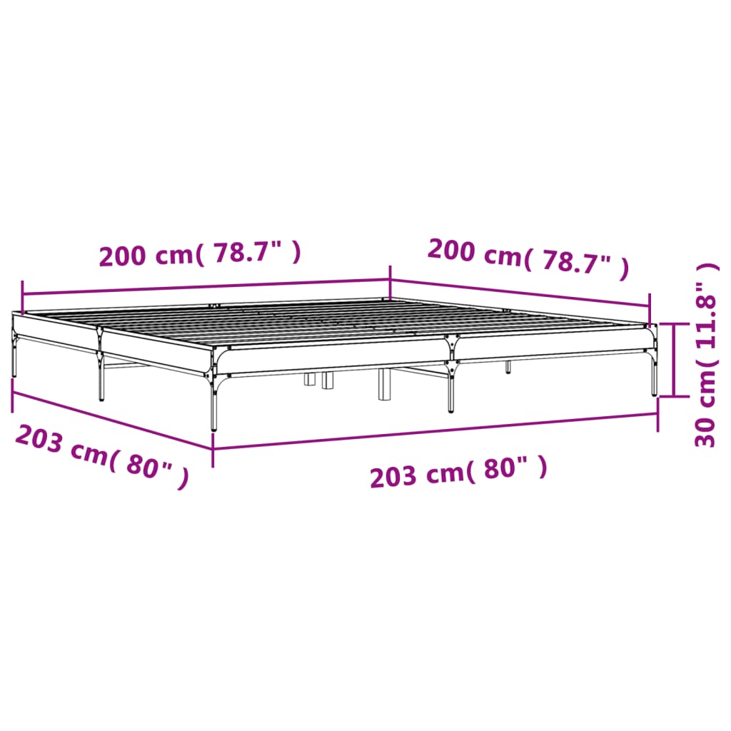 sengestel 200x200 cm konstrueret træ og metal sort