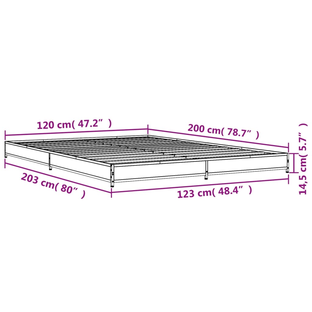 sengestel 120x200cm konstrueret træ og metal røget egetræsfarve