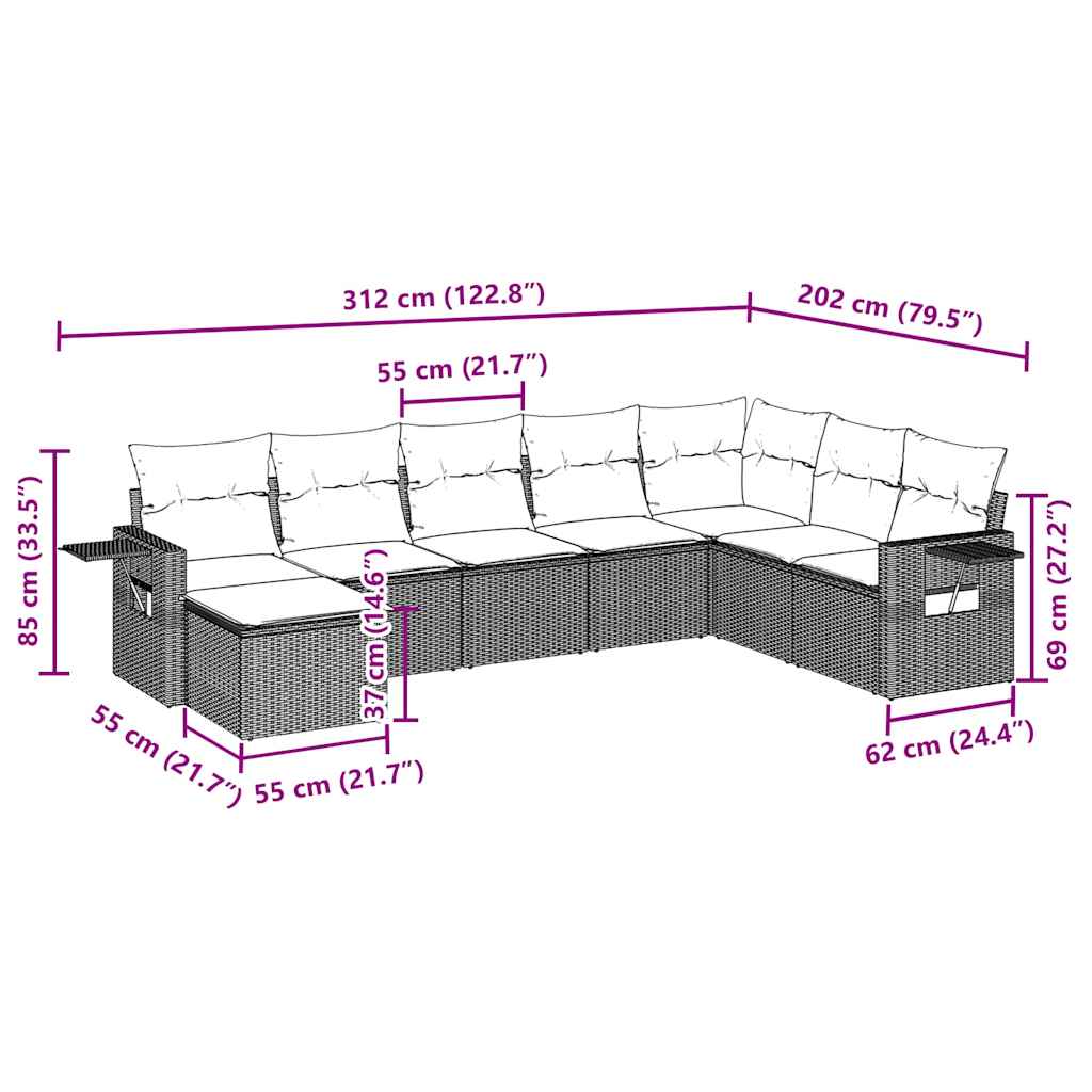 sofasæt til haven 8 dele med hynder polyrattan lysegrå
