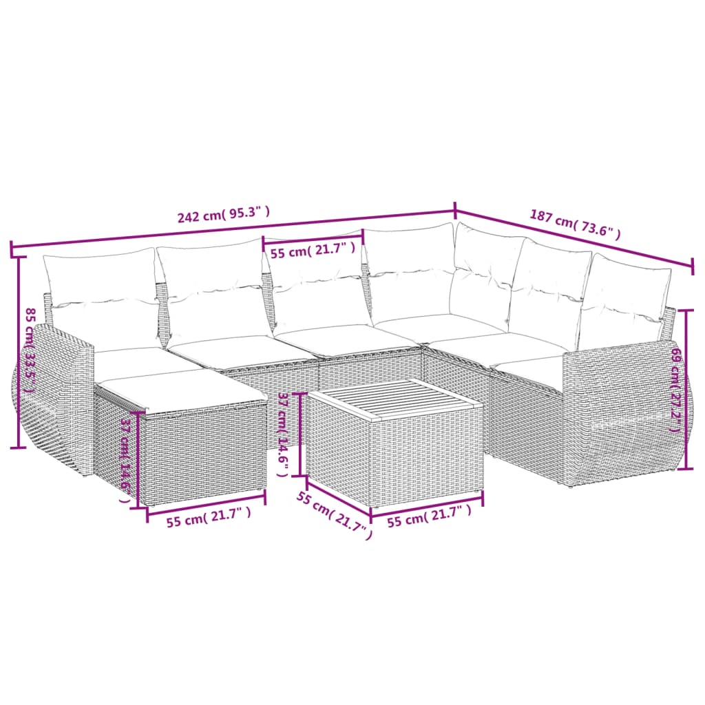 sofasæt til haven 8 dele med hynder polyrattan beige
