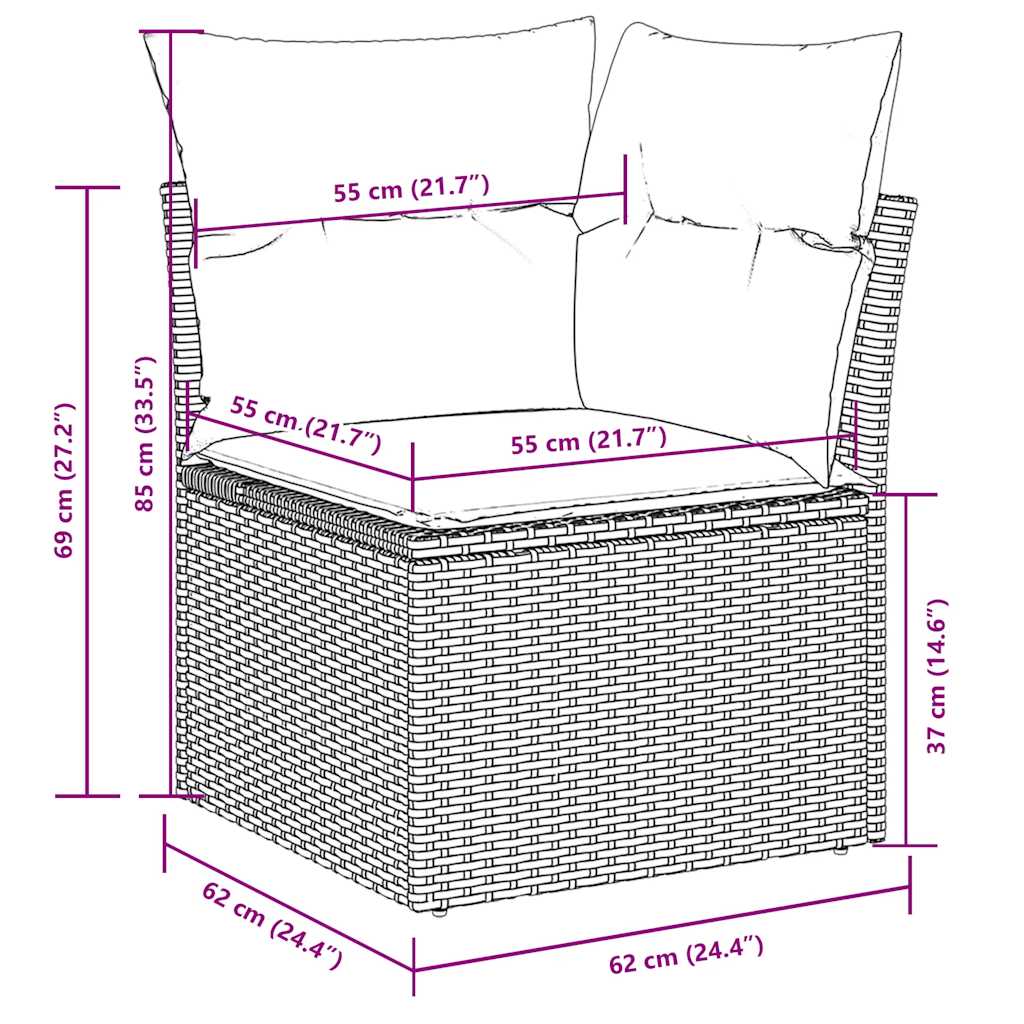sofasæt til haven 9 dele med hynder polyrattan sort