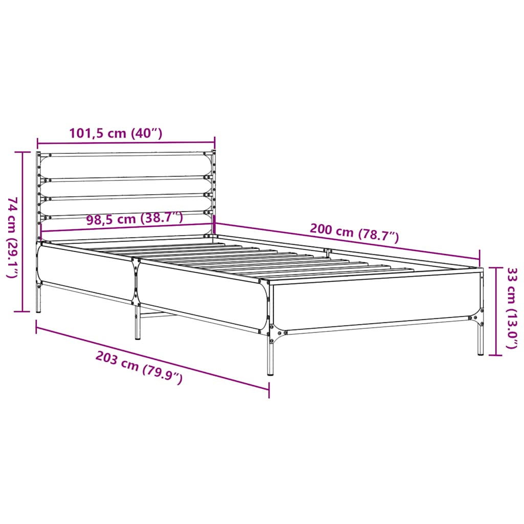 sengeramme 100x200 cm konstrueret træ og metal sort