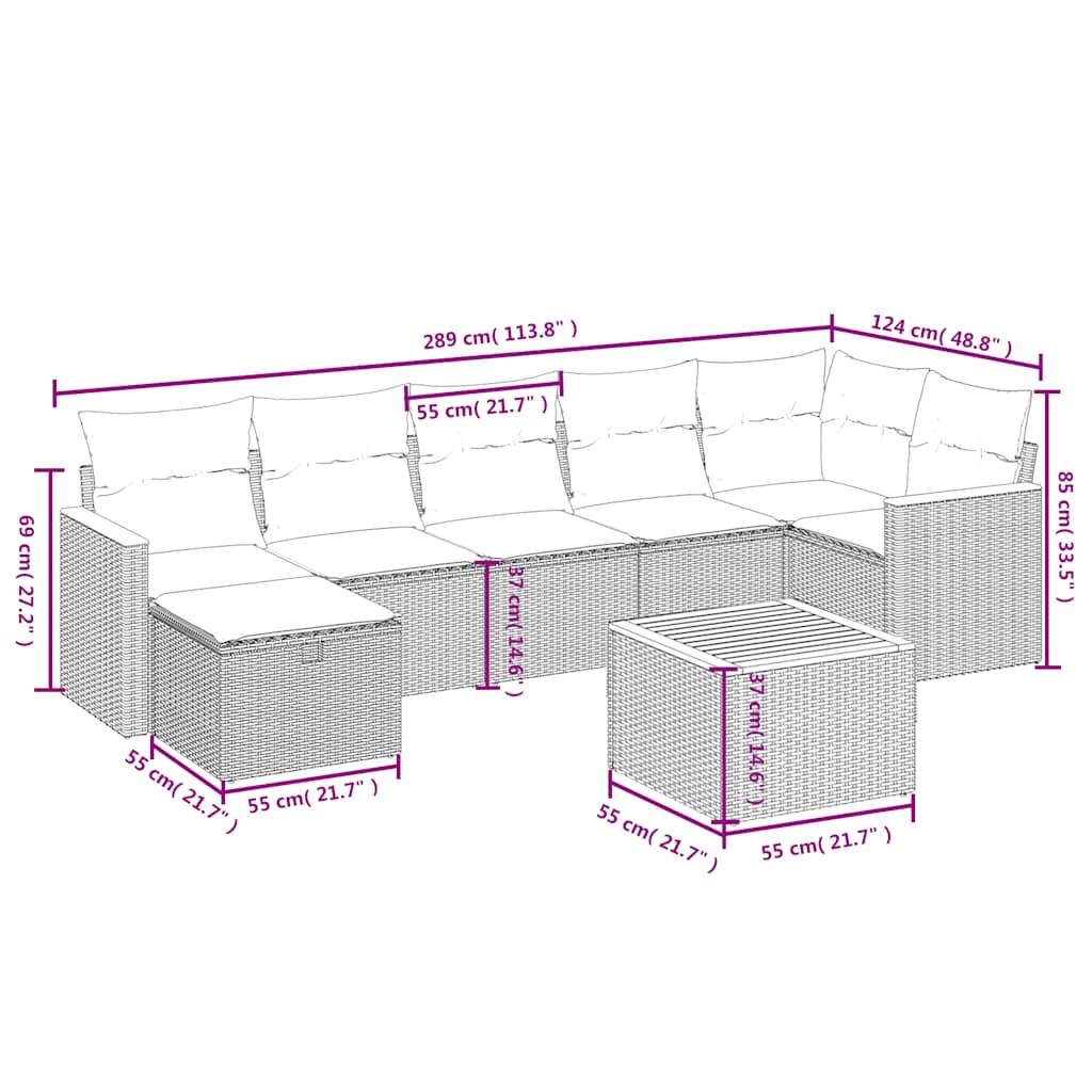 sofasæt til haven 8 dele med hynder polyrattan sort