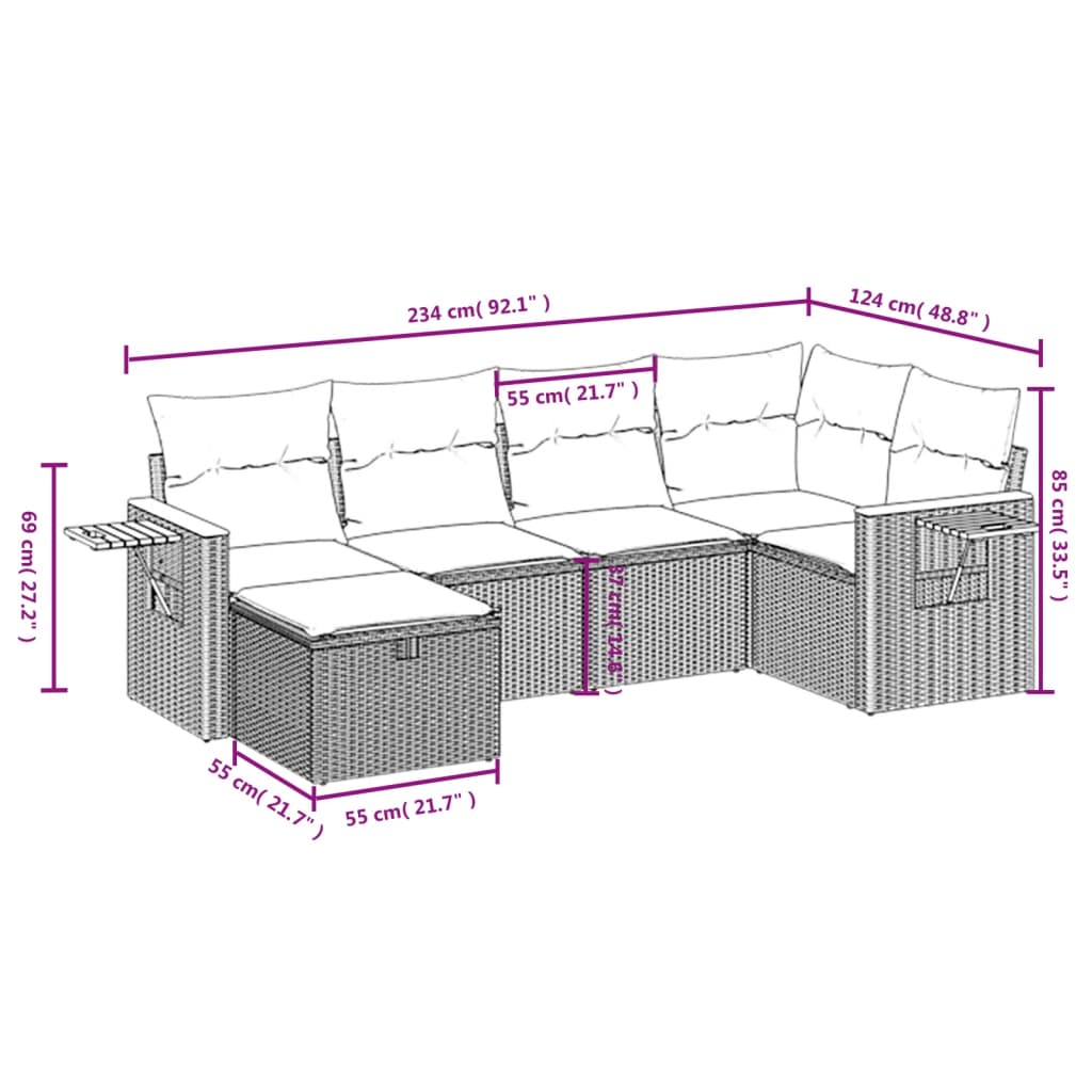 sofasæt til haven 7 dele med hynder polyrattan sort