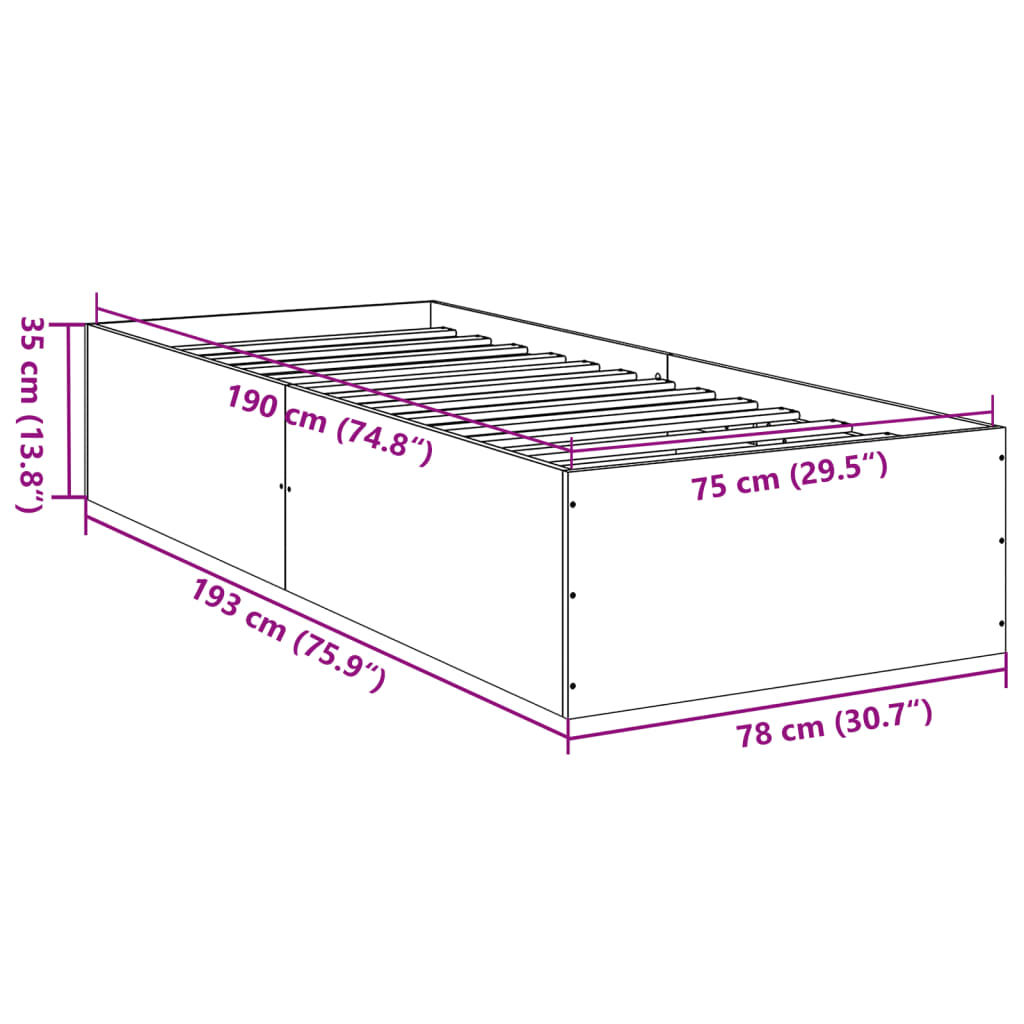 sengeramme 75x190 cm konstrueret træ grå sonoma-eg