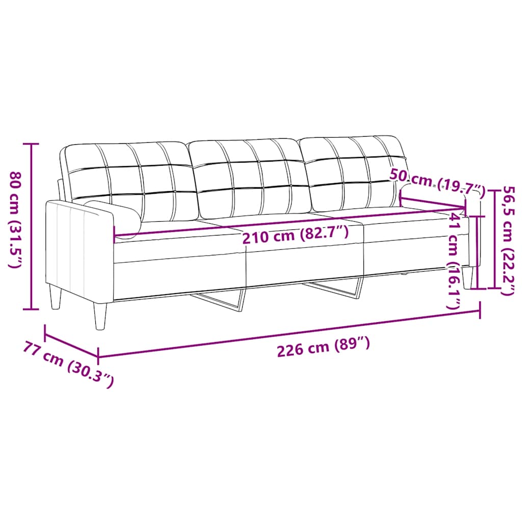 3-personers sofa med pyntepuder 210 cm fløjl sort
