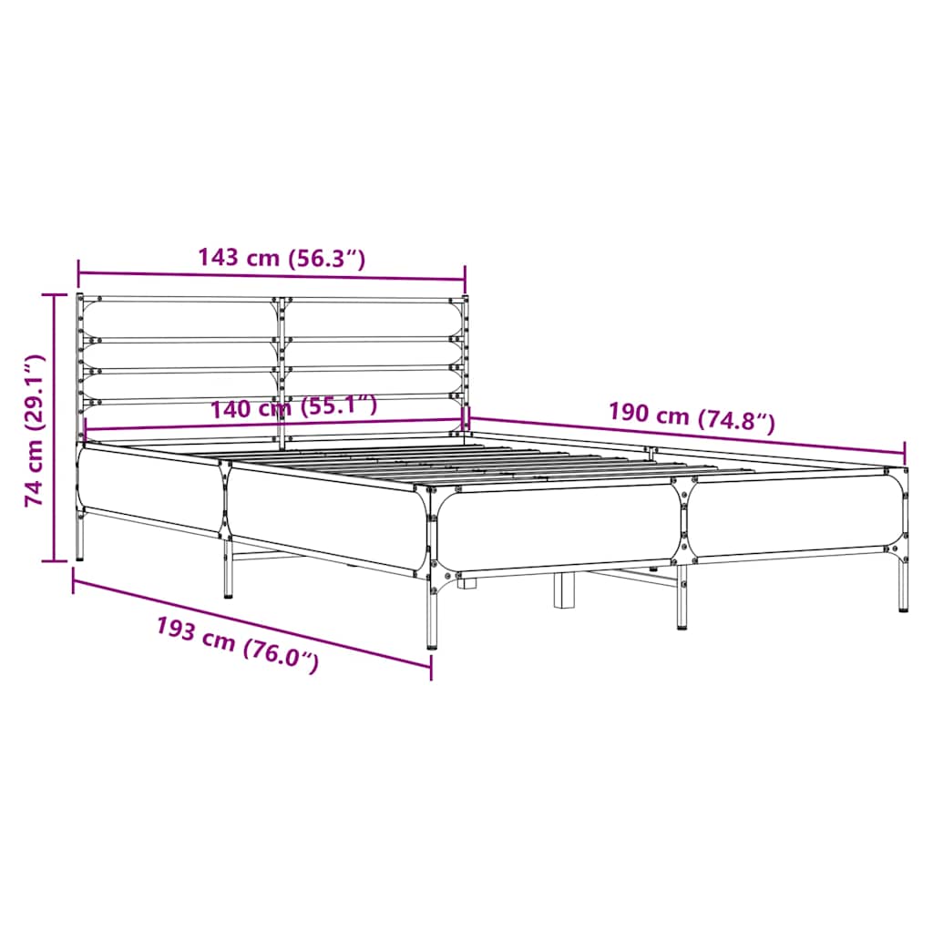 sengestel 140x190 cm konstrueret træ og metal sonoma-eg