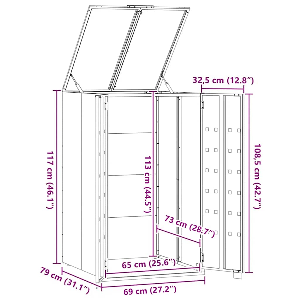 skraldespandsskjuler 69x79x117 cm 1 rum stål sort