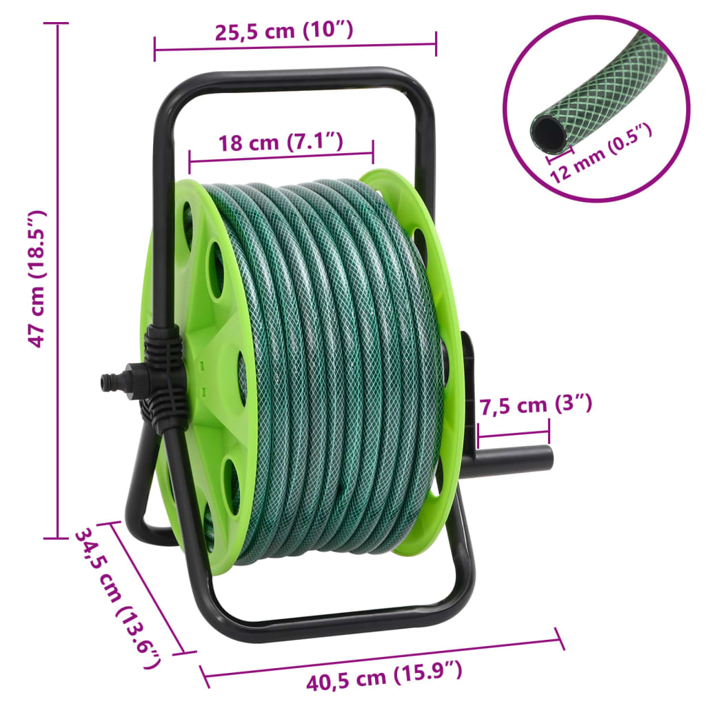 fritstående slangetromle med 20 m slange PVC grøn