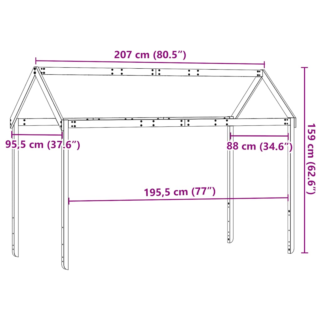 stel til husseng 207x95,5x159 cm massivt fyrretræ