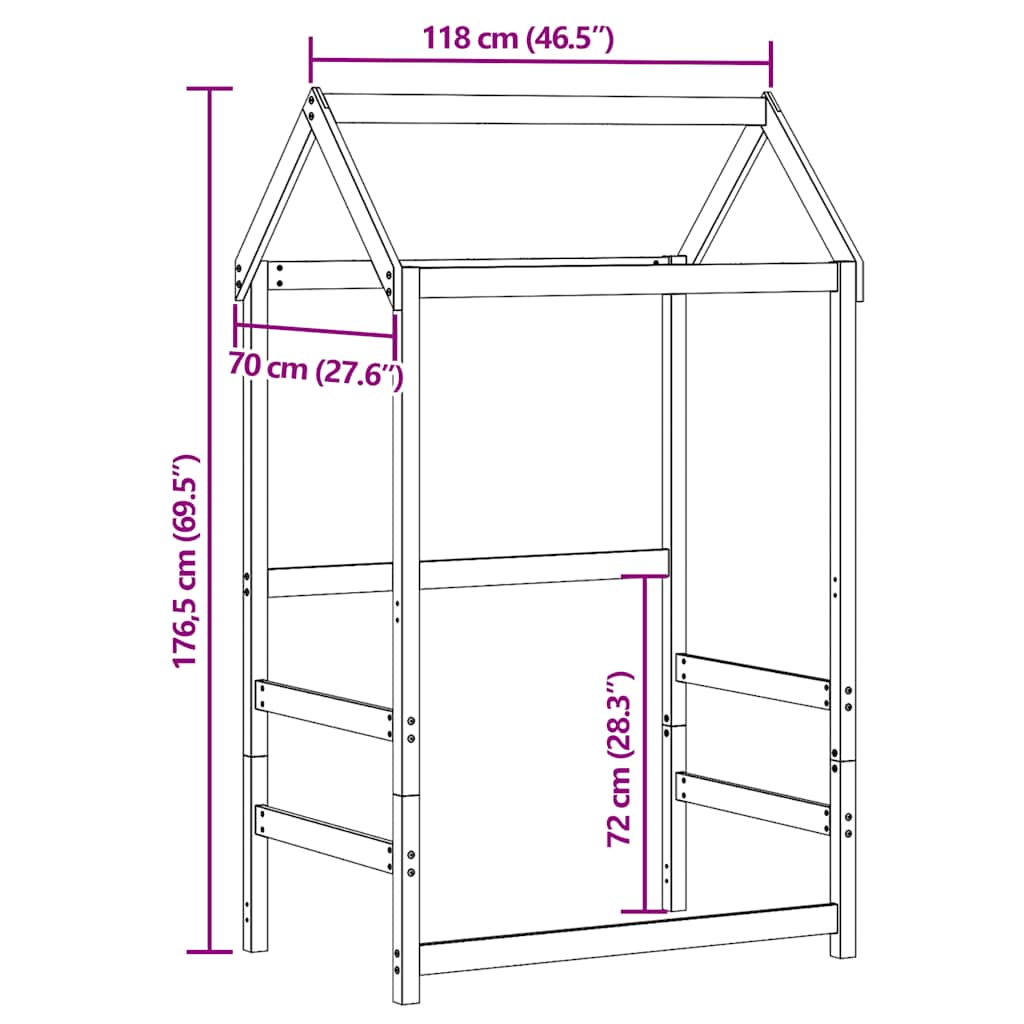 stel til husseng 118x70x176,5 cm massivt fyrretræ hvid