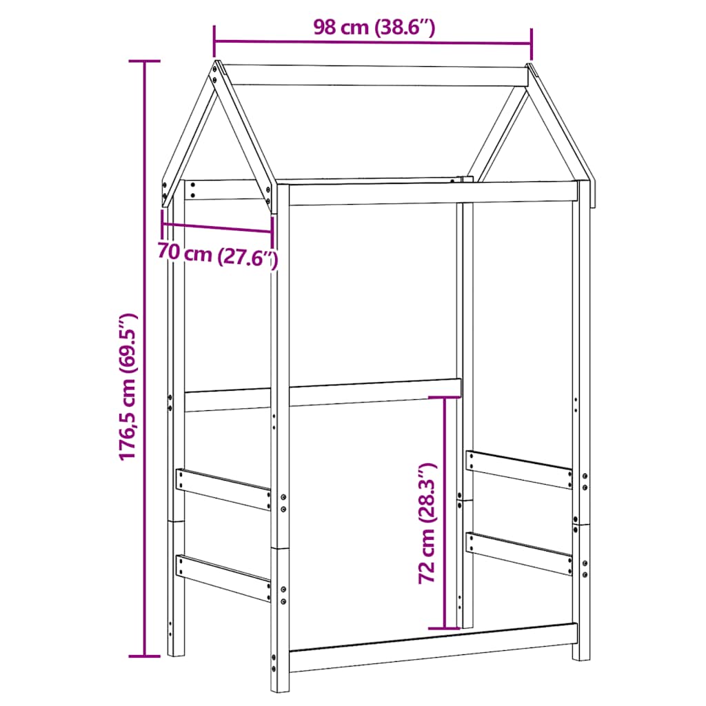 stel til husseng 98x70x176,5 cm massivt fyrretræ