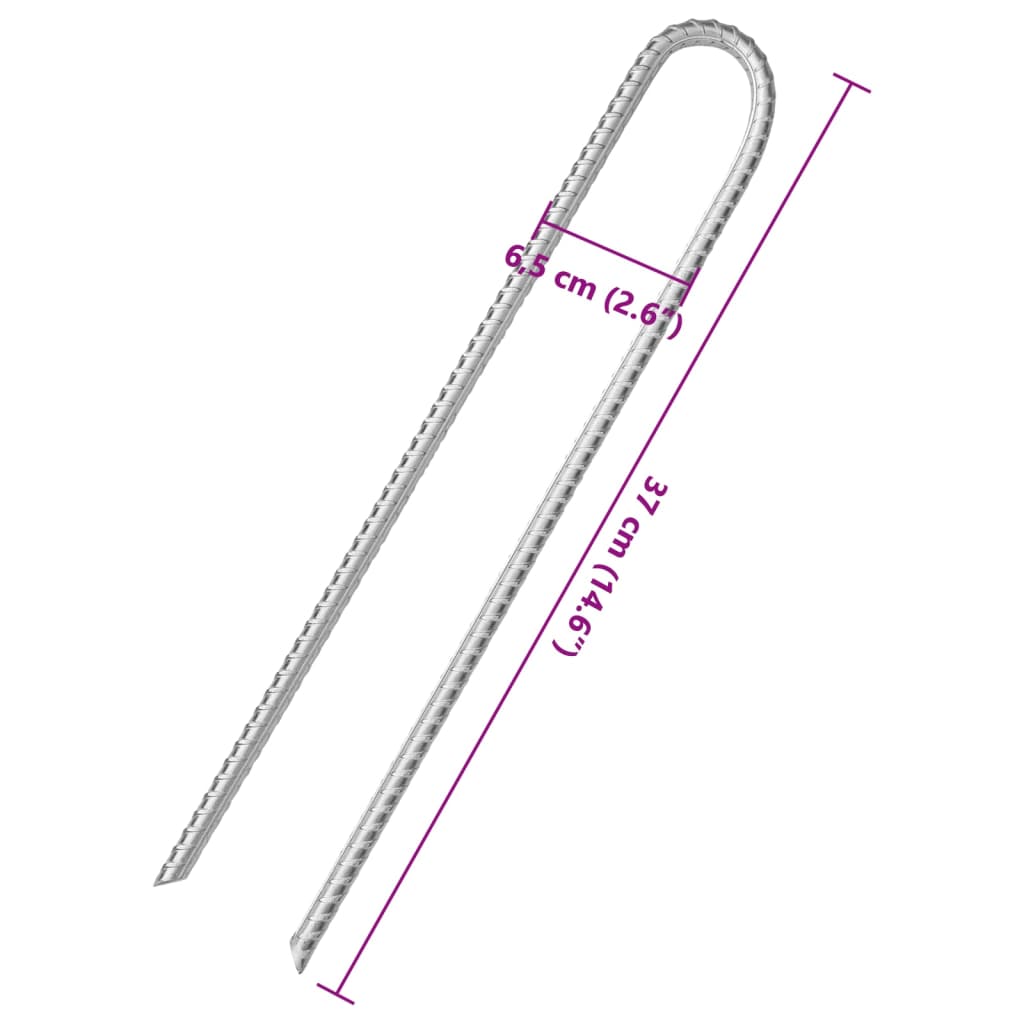 teltpløkker 6 stk. U-form 37 cm Ø10 mm galvaniseret stål