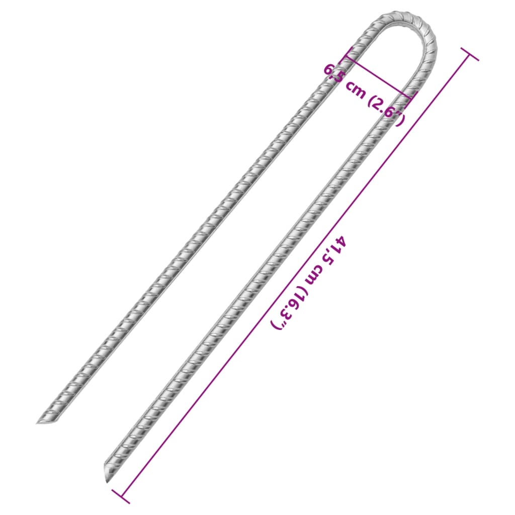 teltpløkker 6 stk. U-form 41,5 cm Ø12 mm galvaniseret stål