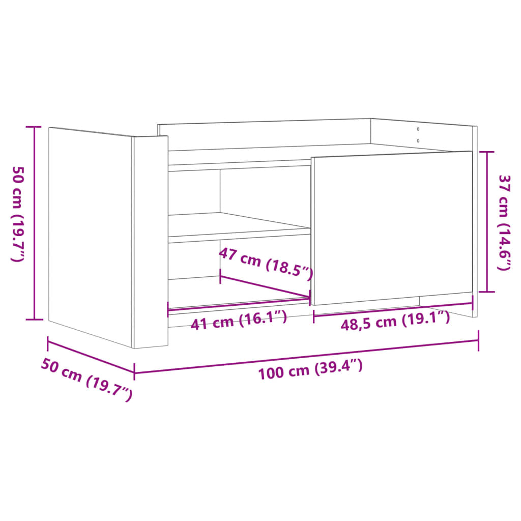 sofabord 100x50x50 cm konstrueret træ brunt eg