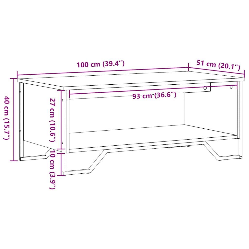 sofabord 100x51x40 cm konstrueret træ sort