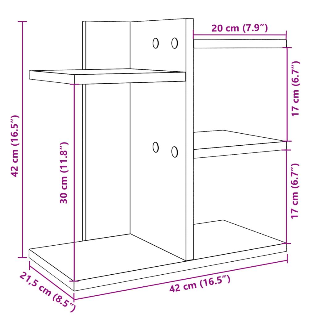 hylde til skrivebord 42x21,5x42 cm konstrueret træ betongrå