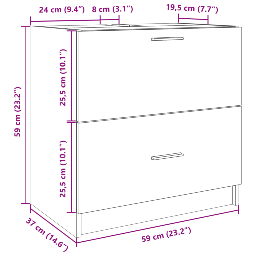 underskab til håndvask 59x37x59 cm konstrueret træ sort