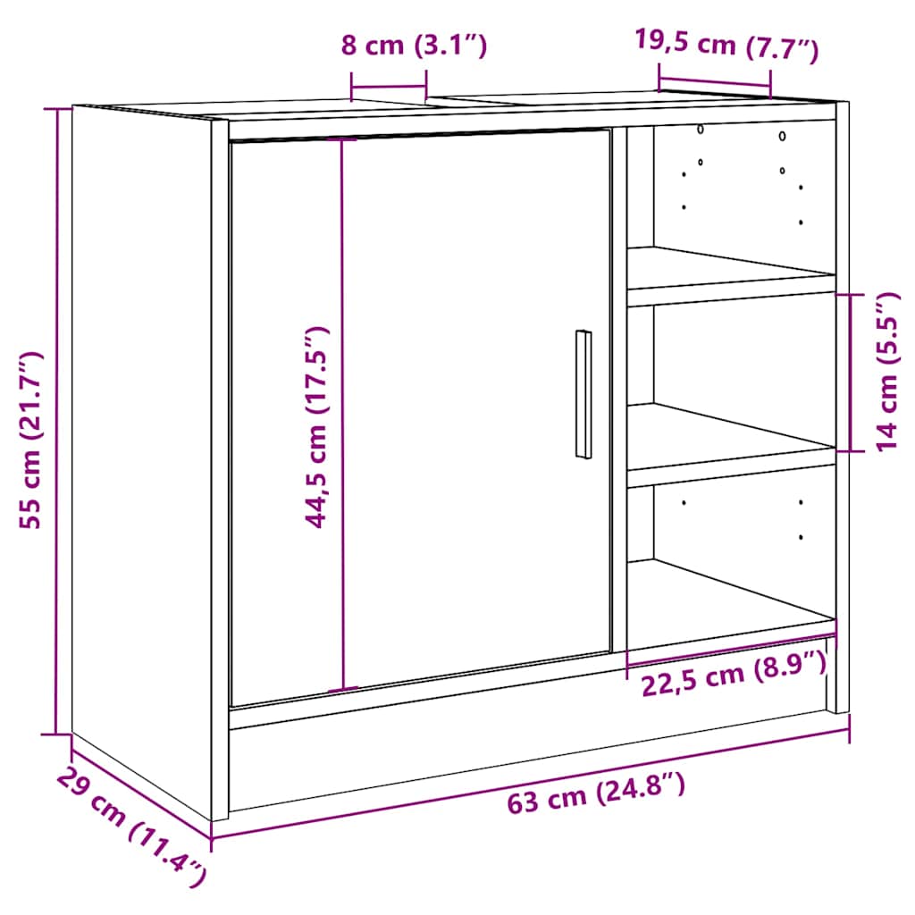 underskab 63x29x55 cm konstrueret træ sonoma-eg