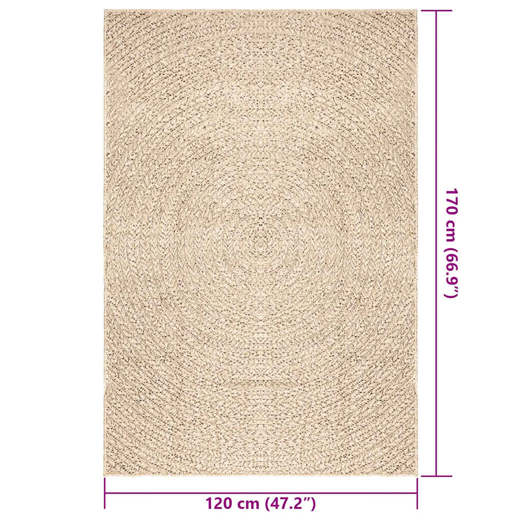 gulvtæppe ZIZUR beige 120x170cm jute-look indendørs og udendørs