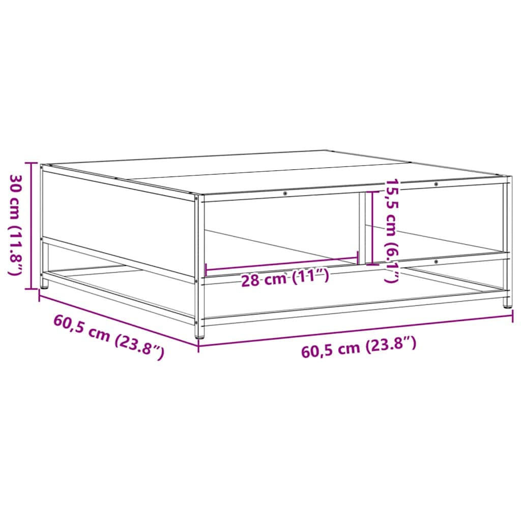 sofabord 60,5x60,5x30 cm konstrueret træ og metal sort