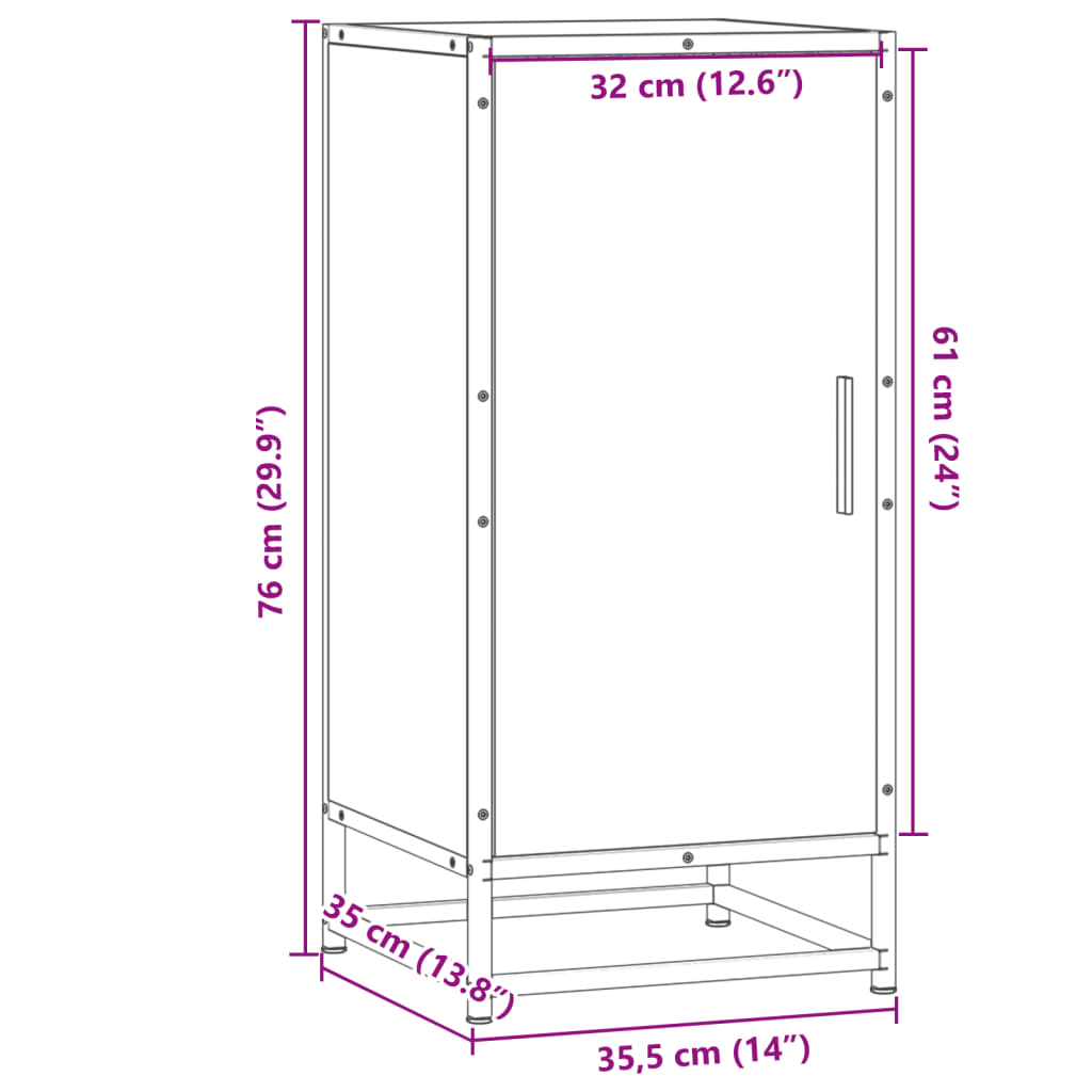 skab 35,5x35x76 cm konstrueret træ og metal sonoma-eg