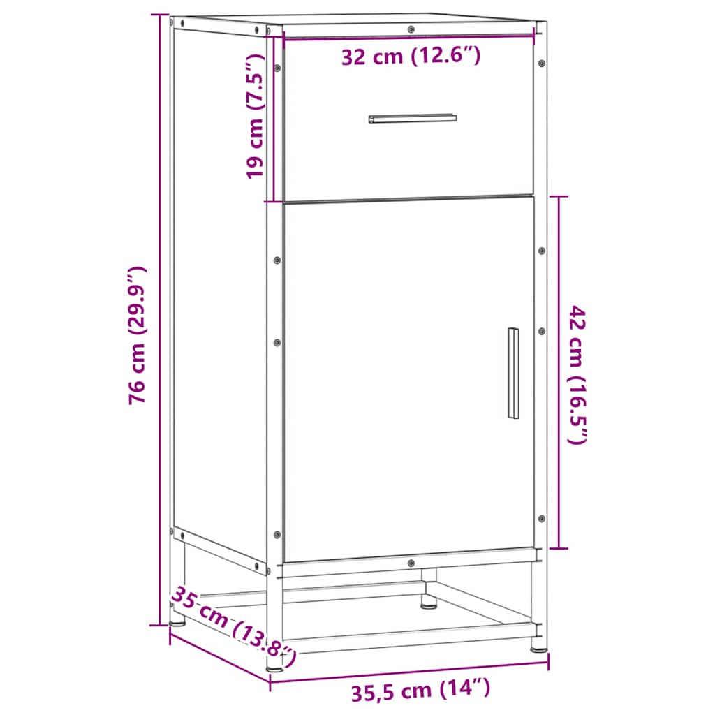 skab 35,5x35x76 cm konstrueret træ og metal sonoma-eg