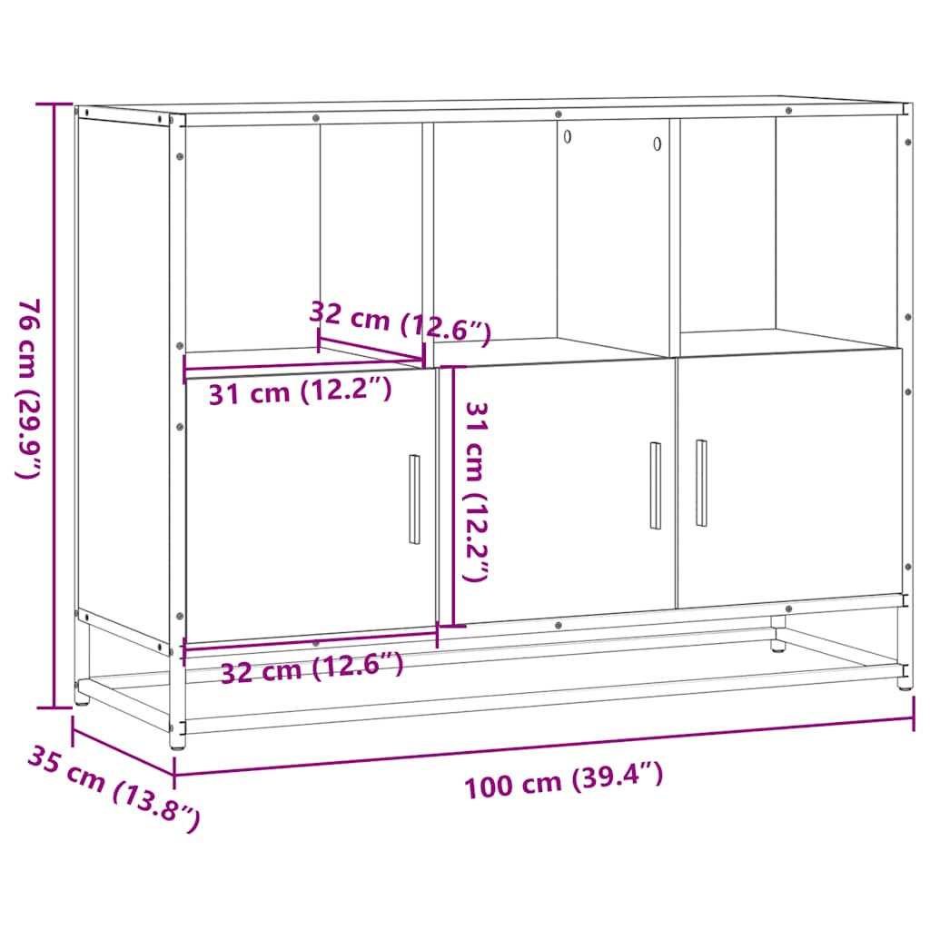 skænk 100x35x76 cm konstrueret træ røget egetræsfarve