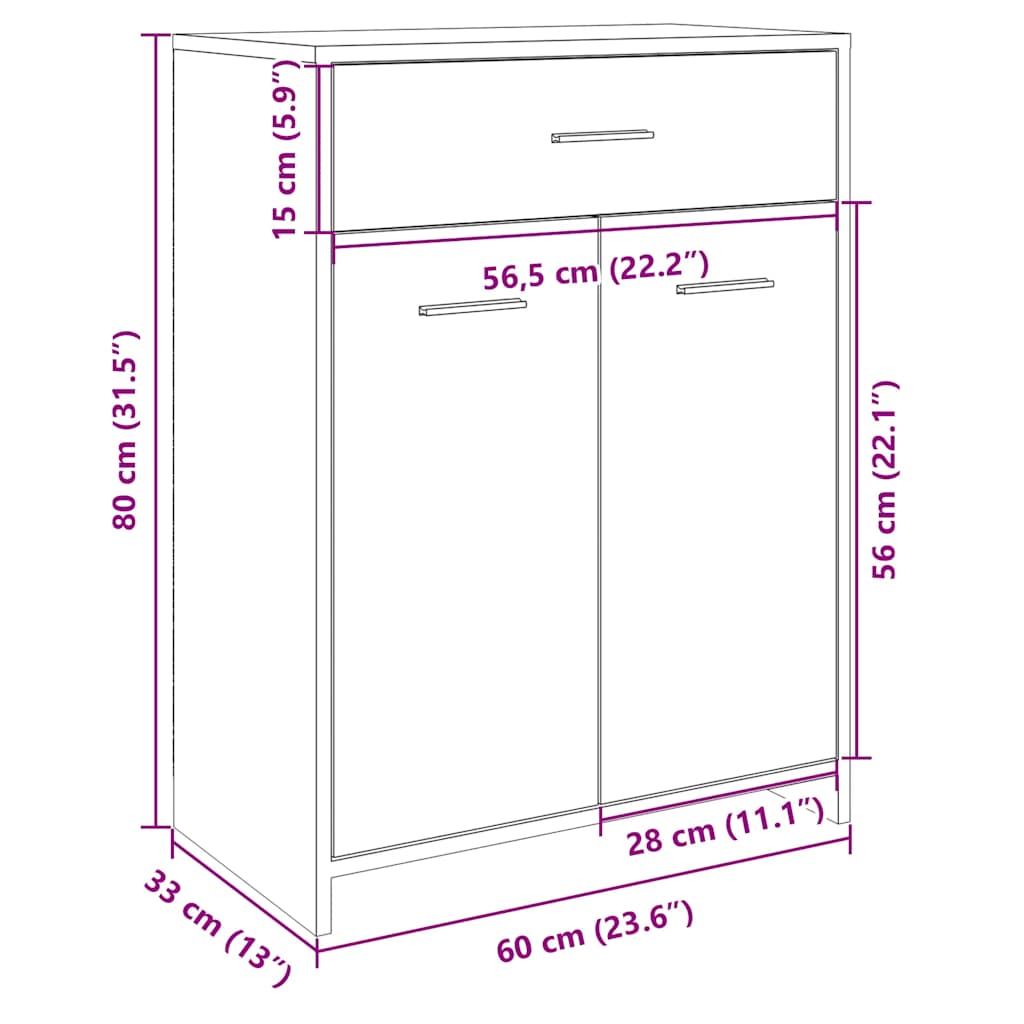 badeværelsesskab 60x33x80 cm konstrueret træ sonoma-eg